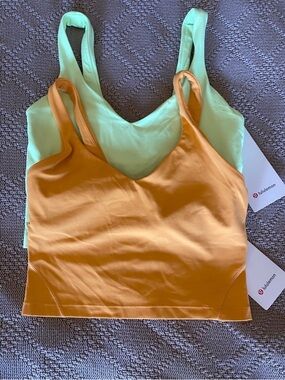 2 Lululemon Align Tank Bras, Size 6, Faded Zap & Mango Dream